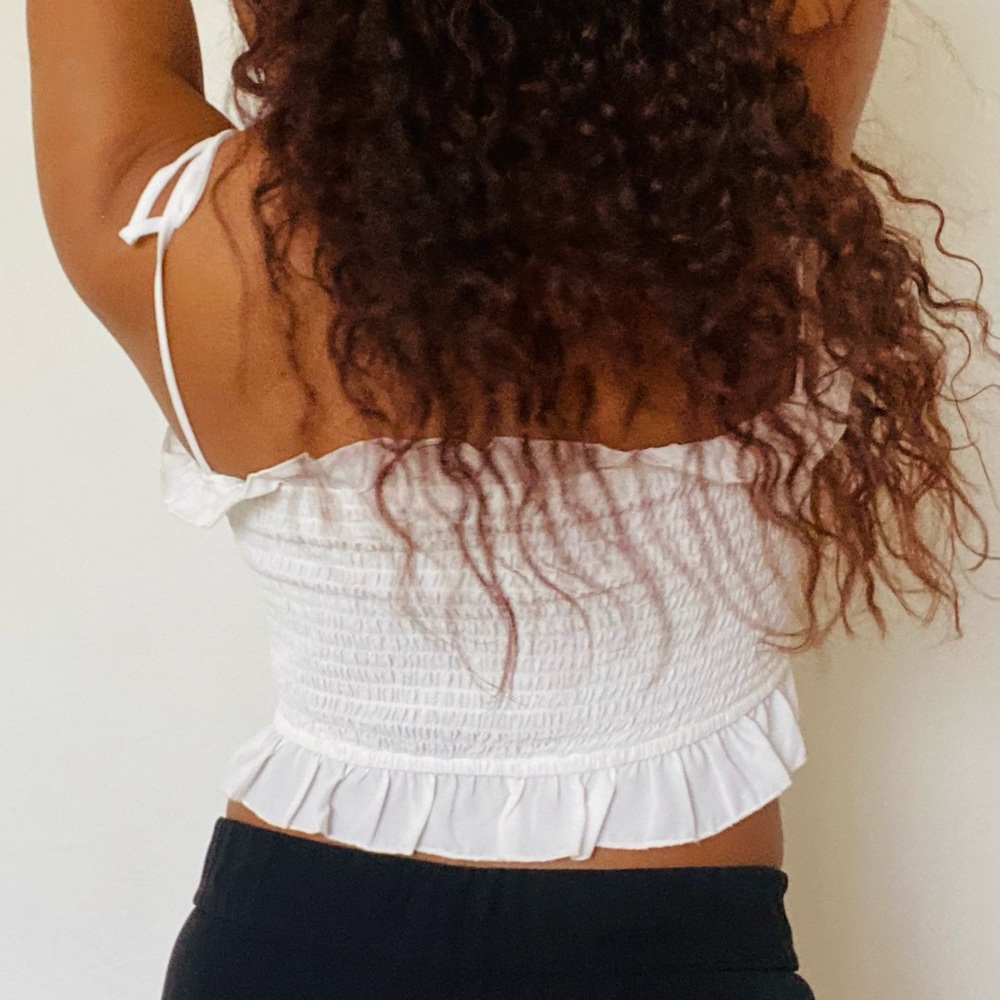 White Crop Top Ruffle Adjustable Straps - Picture 6 of 6